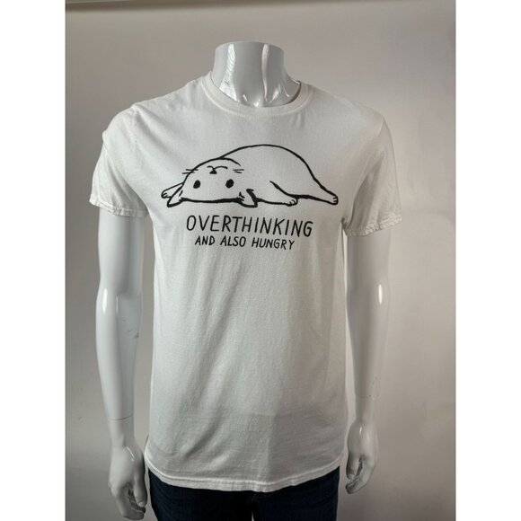 Overthinking & Also Hungry White T-Shirt By Black Matter Threadless - M 100% Cot - Picture 11 of 14